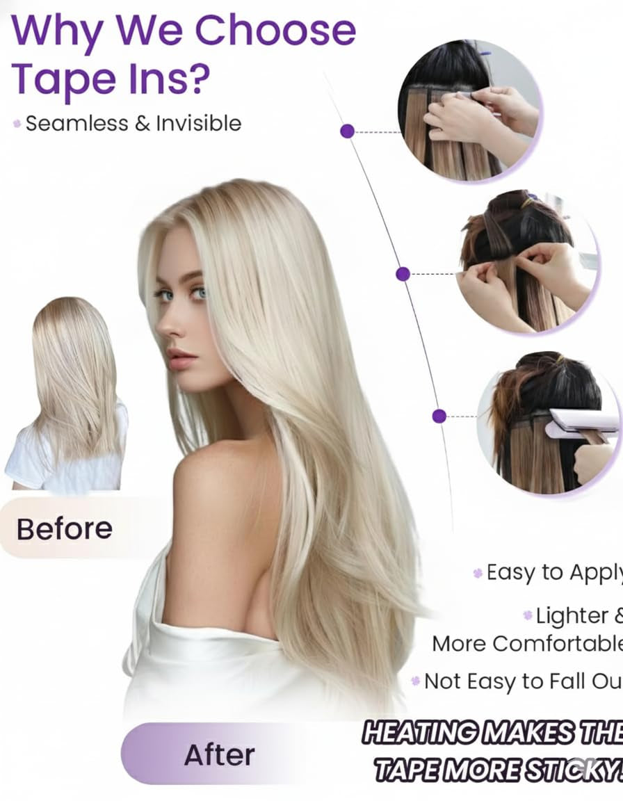 Tape in Extensions Balayage Blonde Human Hair Tape in Hair Extensions Light Brown to Ash Blonde Mix Platinum Blonde Hair Extensions Tape on Real Human Hair 18Inch 50G 20Pcs
